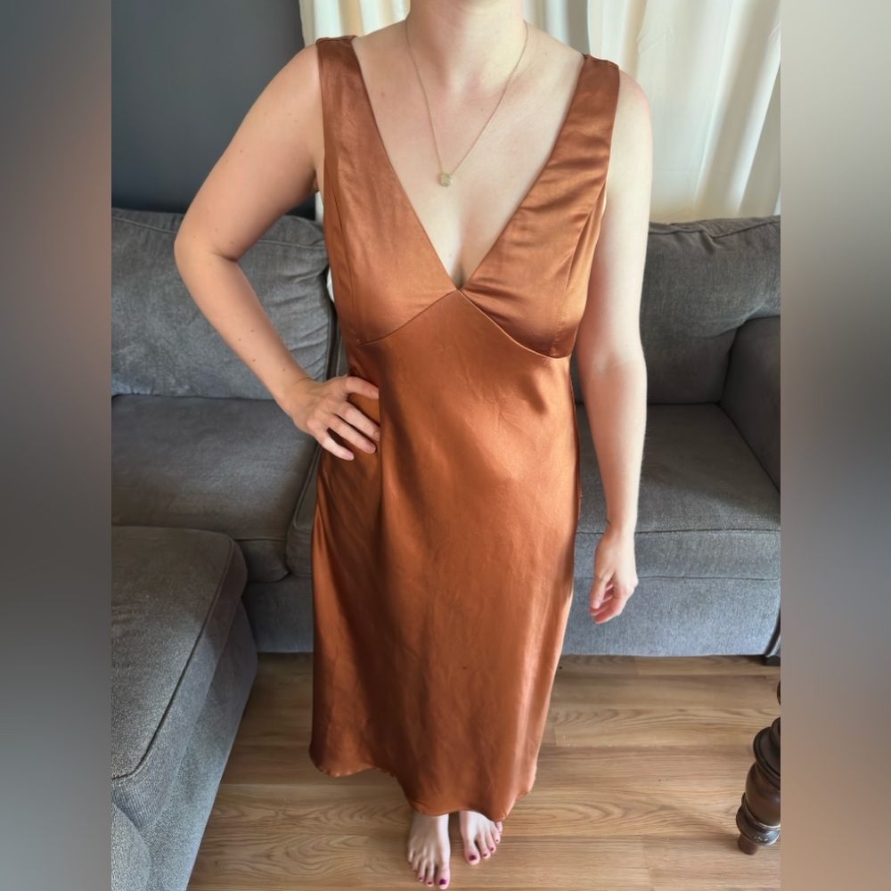Lulus burnt orange cowbell back midi dress